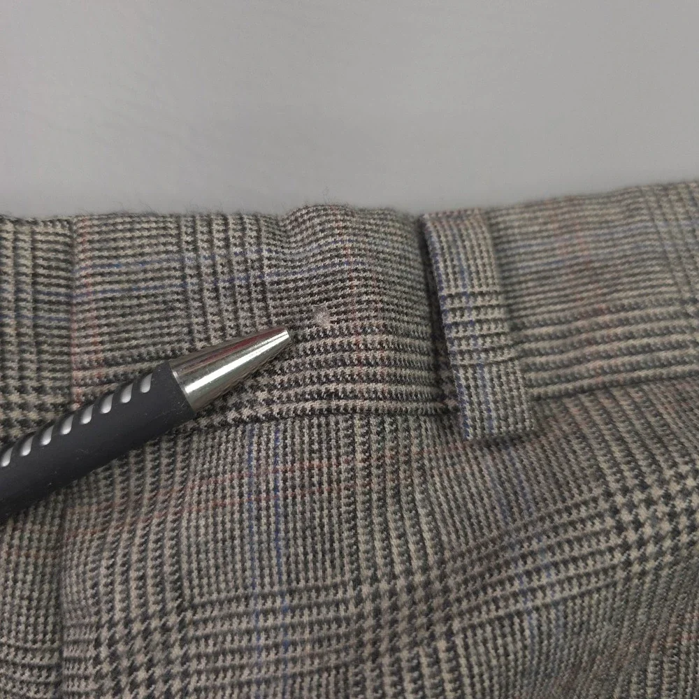 Polo University Pants Mens 35x32 Gray Wool Glen Plaid Pleated Cuffed Trousers